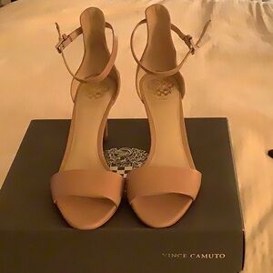 Tan high ankle strap heels, brand new, never worn